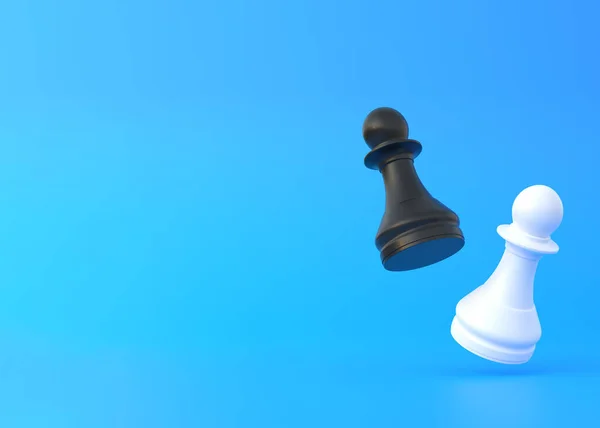 现实的典当在明亮的蓝色背景与复制空间 国际象棋棋子最小的创造性战斗概念 3D渲染3D示例 — 图库照片