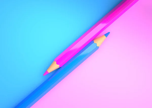 Rózsaszín Kék Ceruzák Színes Papíron Színes Ceruzák Kreatív Minimális Koncepció — Stock Fotó