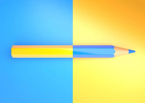 カラフルな紙の上に黄色と青の鉛筆 カラフルな鉛筆 創造的な最小限の概念の背景 3Dレンダリング図 — ストック写真