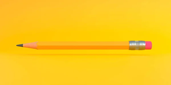 Κλασσικό Αιχμηρό Ξύλινο Μολύβι Λαστιχένια Γόμα Που Πετάει Κίτρινο Φόντο — Φωτογραφία Αρχείου