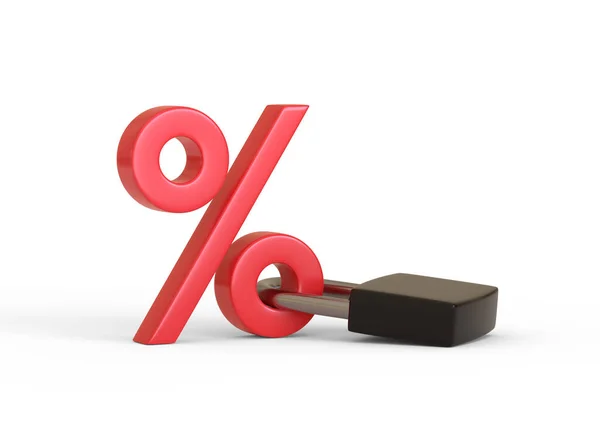 Sinal Porcentagem Vermelho Bloqueado Com Bloqueio Teclado Fundo Branco Com — Fotografia de Stock