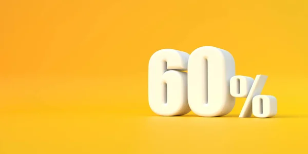 光沢のある白色の60 黄色の背景にサイン 割引販売中 3Dレンダリング図 — ストック写真