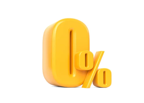 Блестящий Желтый Нулевой Процент Знак Изолирован Белом Фоне Скидка Продажу — стоковое фото