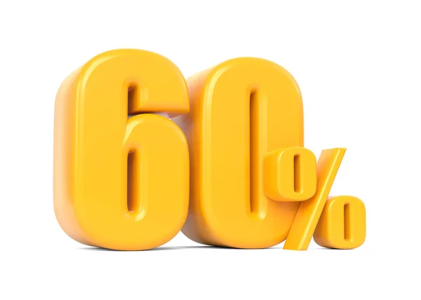 Блестящий Желтый Шестьдесят Процентов Знак Изолированы Белом Фоне Скидка Продажу — стоковое фото