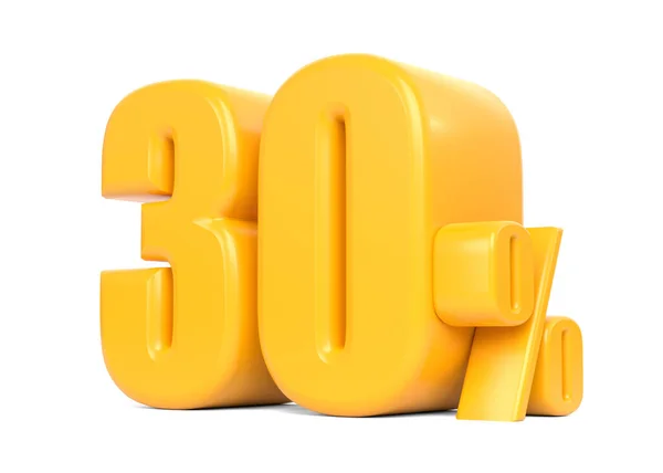 Glossy Yellow Thirty Percent Sign Isolated White Background Discount Sale — Stock Photo, Image