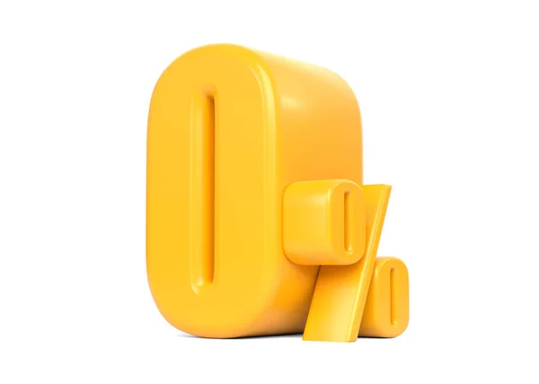 Блестящий Желтый Нулевой Процент Знак Изолирован Белом Фоне Скидка Продажу — стоковое фото