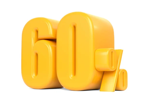 Блестящий Желтый Шестьдесят Процентов Знак Изолированы Белом Фоне Скидка Продажу — стоковое фото