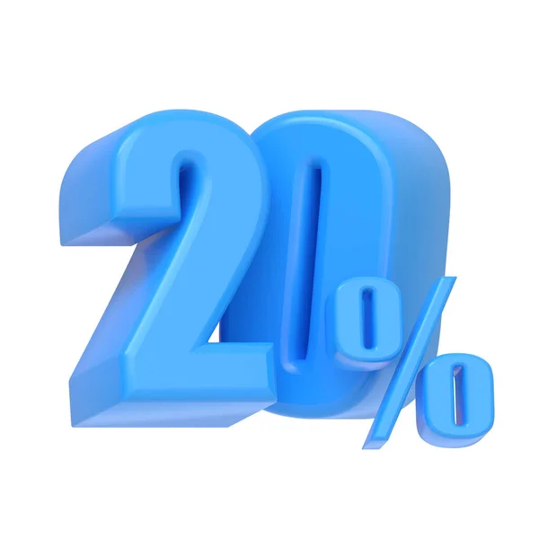 Glossy Blue Twenty Percent Sign Isolated White Background Discount Sale — Stock Photo, Image