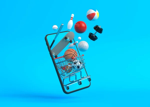 Online Shopping Konzept Auf Smartphone Auf Blauem Hintergrund Online Shopping — Stockfoto