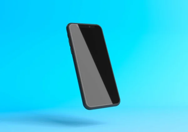 Mockup Smartphone Con Schermo Nero Vuoto Sfondo Blu Concetto Minimo — Foto Stock