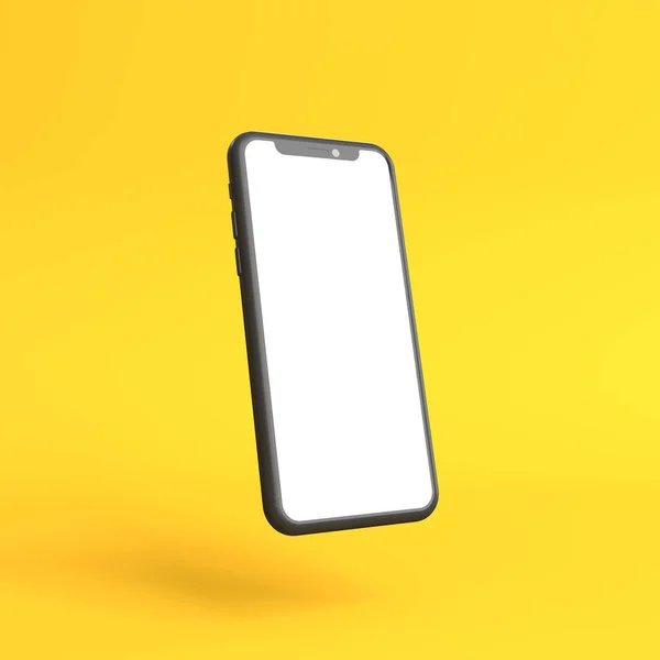 Mockup Smartphone Com Tela Branca Branco Fundo Amarelo Conceito Mínimo — Fotografia de Stock
