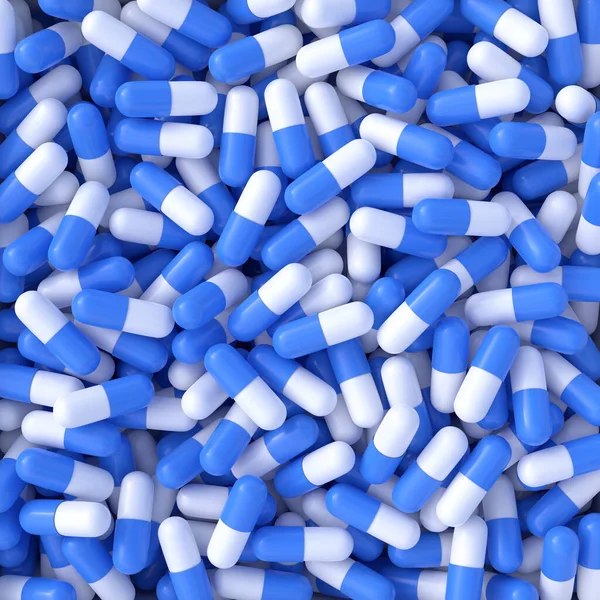 Pile Capsules Blanches Bleues Concept Médecine Pharmacie Illustration Rendu — Photo