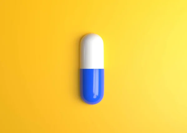 Gyógyszerészeti Gyógyszer Tabletták Tabletták Kapszulák Sárga Alapon Első Látásra Lapos — Stock Fotó