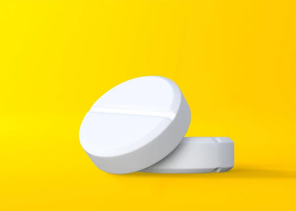 Läkemedelsmedicin Piller Tabletter Och Kapslar Gul Bakgrund Medicinskt Koncept Återgivning — Stockfoto