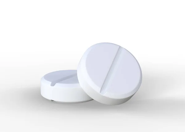 白い背景に単離された白い錠剤のペア 3Dレンダリング図 — ストック写真