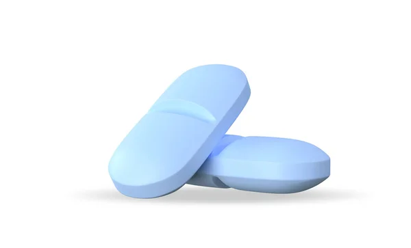 白い背景に隔離された2つの青い錠剤 医薬品または医薬品のコンセプト 3Dレンダリングイラスト — ストック写真