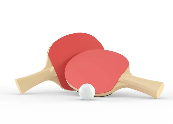 Piros Ütők Asztalitenisz Fehér Labda Elszigetelt Fehér Háttér Ping Pong — Stock Fotó