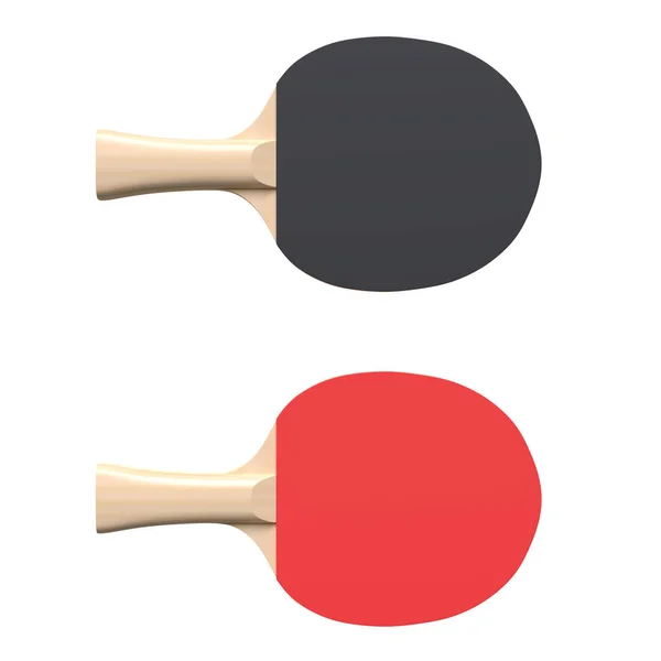 乒乓球用红黑相间的球拍 背景为白色 乒乓球运动器材 最小的创意概念 3D渲染说明 — 图库照片