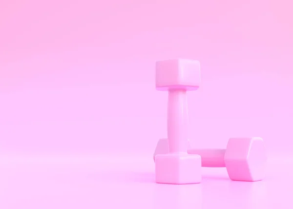 Dois Halteres Borracha Rosa Plástico Revestido Fitness Sobre Fundo Rosa — Fotografia de Stock