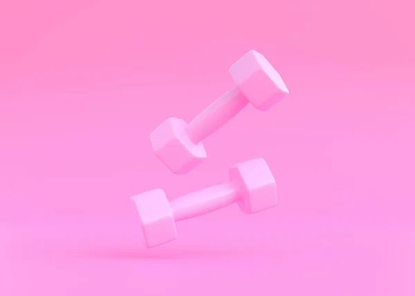 Rózsaszín Gumi Vagy Műanyag Fitness Súlyzók Sárga Alapon Tornaterem Fitnesz — Stock Fotó