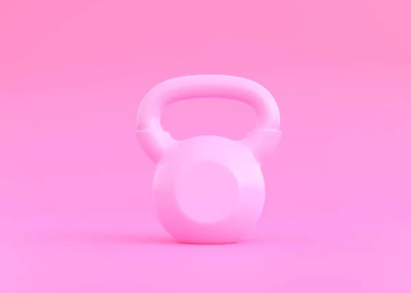 Pink iron kettlebell on pink background. Gym and fitness equipment. Workout tools. Sport training and lifting concept. 3D rendering illustration