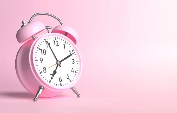 Reloj Despertador Vintage Rosa Sobre Fondo Rosa Brillante Colores Pastel — Foto de Stock
