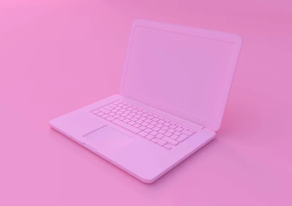Computer Portatile Rosa Isolato Uno Sfondo Rosa Pastelli Notebook Colori — Foto Stock