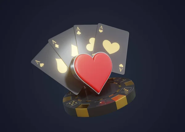Spielkartensymbol Herzsymbol Spielkartensymbole Pokerchip Würfel Und Ass Mit Goldenem Metall — Stockfoto