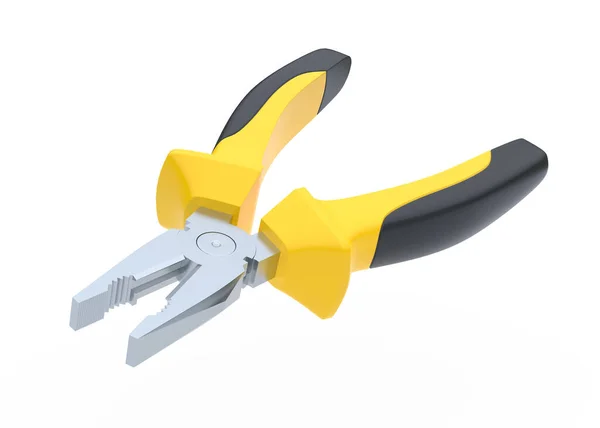 Yellow Black Pliers Isolated White Background Repair Installation Tool Render — Stock Photo, Image