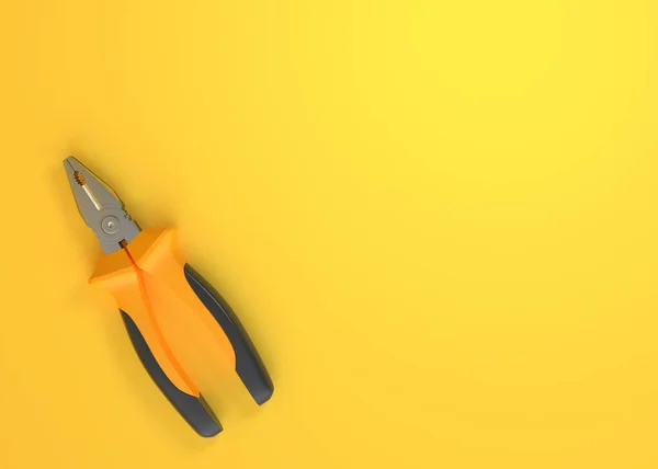 Pliers Yellow Background Copy Space Top View Minimal Creative Concept — Stock Photo, Image