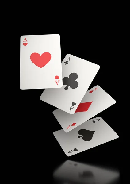 白い背景にトランプを落下 トランプが飛んでいる 勝つかギャンブルの概念 ポーカーゲーム カードゲーム3Dレンダリングイラスト — ストック写真