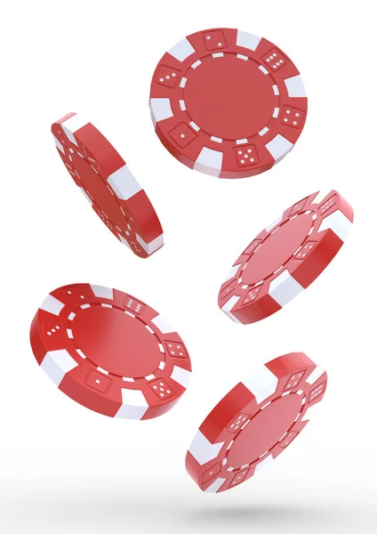 赌场的筹码掉在白色背景上了红片飞走了赢或赌博的概念 扑克游戏3D渲染说明 — 图库照片