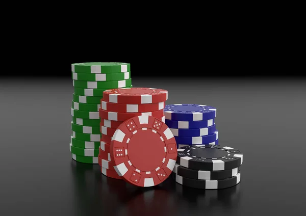 Casino Chip Stacks Auf Schwarzem Hintergrund Casino Konzept Darstellung — Stockfoto