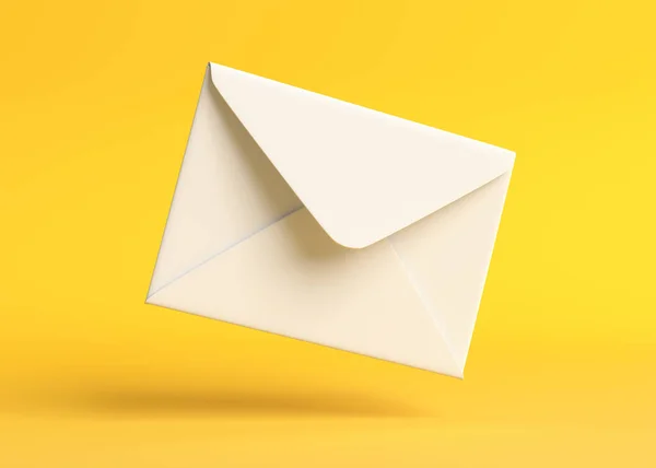 黄色の背景に地面に落ちるエンベロープ 電子メール通知 ミニマルデザイン 3Dレンダリング図 — ストック写真