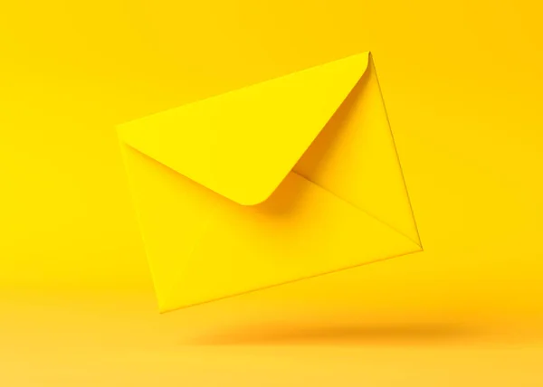 黄色の背景に地面に落ちるエンベロープ 電子メール通知 ミニマルデザイン 3Dレンダリング図 — ストック写真