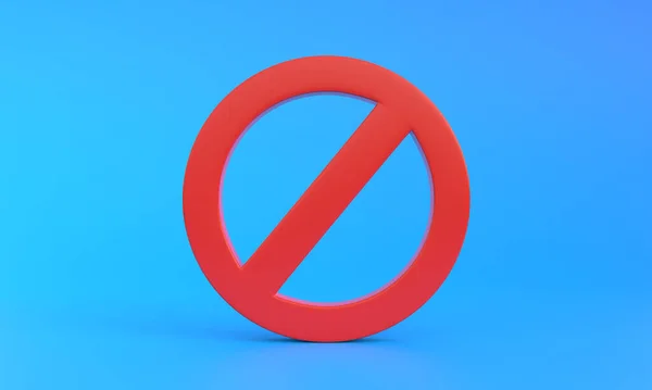 红色禁止在带有复制空间的蓝色背景上签名 3D渲染3D示例 — 图库照片