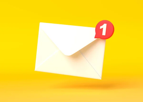 Witte Envelop Met Rode Markeringsbericht Gele Achtergrond Envelop Valt Grond — Stockfoto