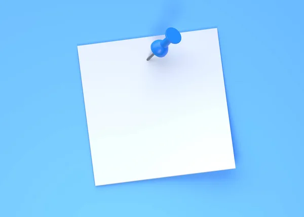 青いパステルカラーの壁の背景に隔離された青のプッシュピンを持つ空白の白いノートペーパー 最小限のコンセプト 3Dレンダリング3Dイラスト — ストック写真