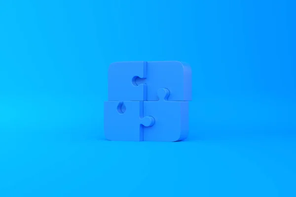 青い背景に4つのパズルを統一 3Dレンダリング図 — ストック写真