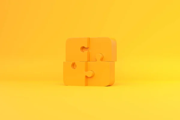 United Four Puzzles Yellow Background Rendering Illustration — Stock Photo, Image