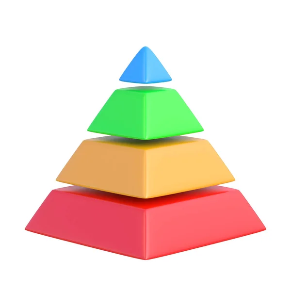 在白色背景上孤立的色层金字塔 共济会金字塔在颜色上分为四个不同的部分 心理学家亚伯拉罕 马斯洛的等级 3D渲染3D示例 — 图库照片