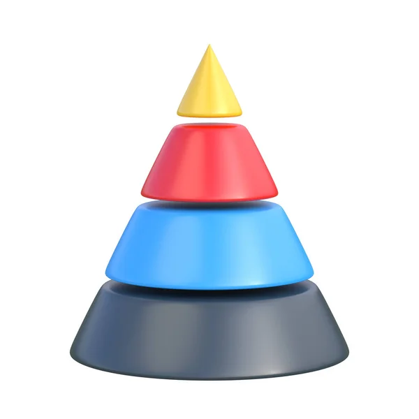 在白色背景上孤立的彩色层状圆锥 共济会金字塔在颜色上分为四个不同的部分 心理学家亚伯拉罕 马斯洛的等级 3D渲染3D示例 — 图库照片