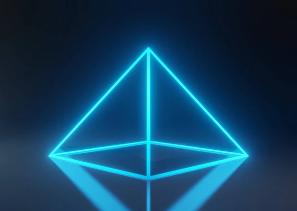 Blaue Pyramide Bestehend Aus Leuchtenden Linien Auf Schwarzem Hintergrund Render — Stockfoto
