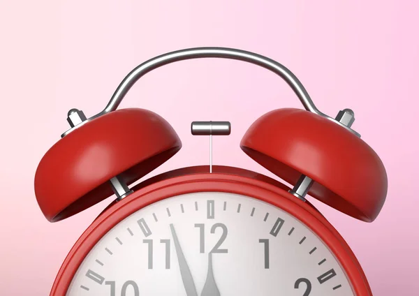 Reloj Despertador Vintage Rojo Sobre Fondo Rosa Brillante Colores Pastel — Foto de Stock