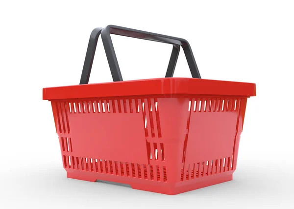 Roter Leerer Warenkorb Isoliert Auf Weißem Hintergrund Darstellung — Stockfoto