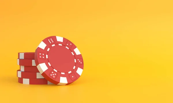 Czerwone Żetony Pokerowe Żółtym Tle Miejsca Ksero Kreatywna Minimalna Koncepcja — Zdjęcie stockowe