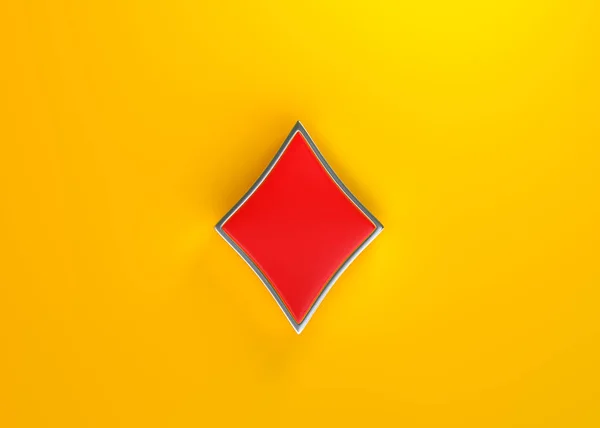 Asy Grają Karty Symbol Diamentów Czerwonych Kolorach Odizolowanych Żółtym Tle — Zdjęcie stockowe