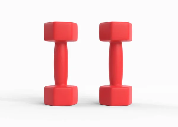 两只红色的健身哑铃在白色的背景上隔离开来 前面的景色体操和健身锻炼的概念 运动器材 解决工具 3D渲染说明 — 图库照片