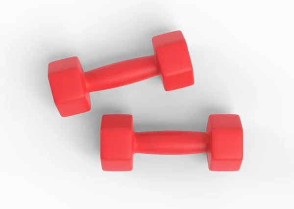 Dva Červené Plastové Nebo Kovové Činky Pro Fitness Izolované Bílém — Stock fotografie