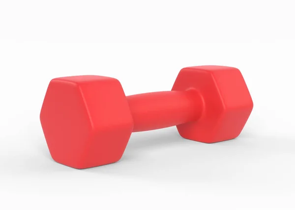 Borracha Vermelha Haltere Fitness Plástico Isolado Fundo Branco Ginásio Equipamentos — Fotografia de Stock